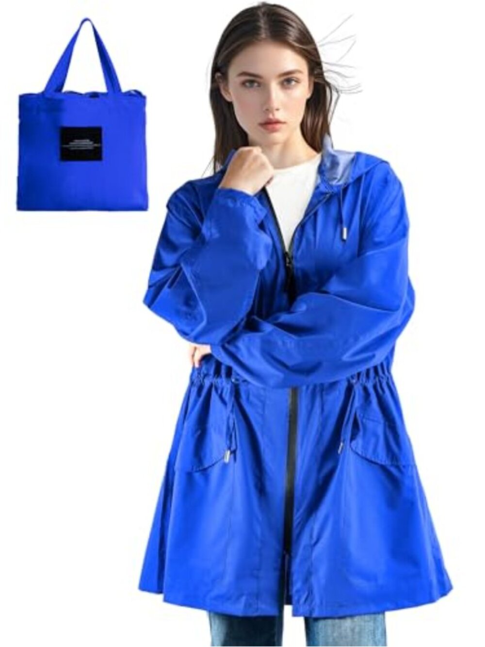 Women's Waterproof Raincoat Windbreaker Hooded Long Sleeve 100% Polyester